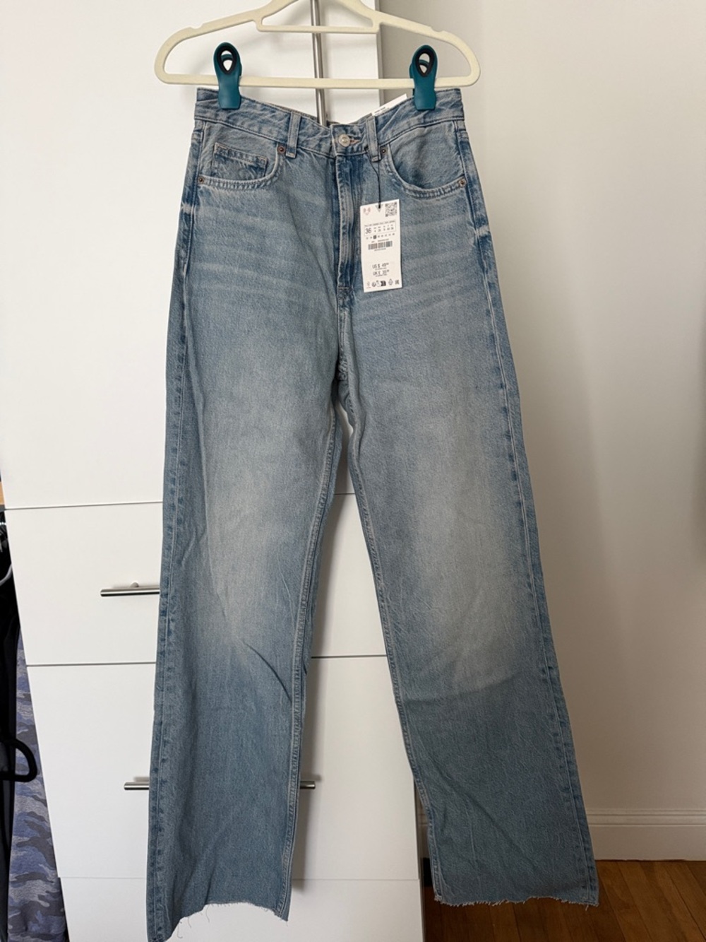 Zara Light Blue High-Rise Straight Jeans
